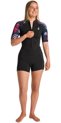 2026 C-Skins Womens NuWave Solace Lite 2/2mm Front Zip Shorty Wetsuit C-NSOL22SHW - Black / Tropical